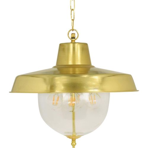 Hängeleuchte außen Glas Echt-Messing E27 IP43 Ø 41 cm rund H: max. 96 cm in Messing 4-flammig Maritim
