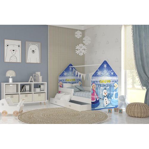 Kinderbett , DAI-180-03- Weiß mit Snow Princess Motiv , 180x80 cm , mit Matratze