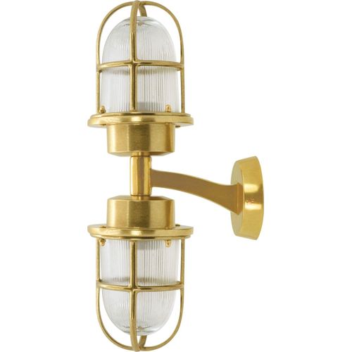 Wandlampe außen Messing massiv Glas H: 42 cm IP64 in E27 2-flammig Maritim Außenwandleuchte