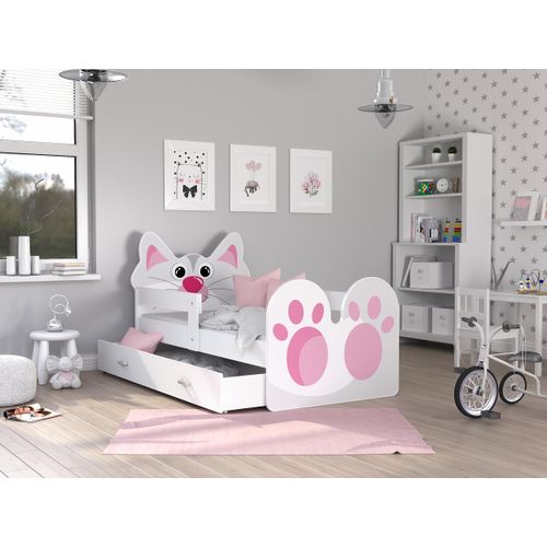 Kinderbett 180-02, Jugendbett mit Motiv Katze, 80x180 cm , mit Matratze