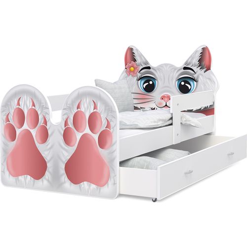 Kinderbett 140-04, Jugendbett mit Motiv Katze, 80x140 cm , mit Matratze