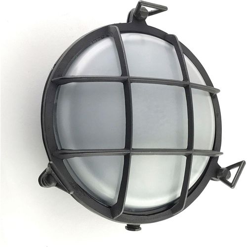 Wandlampe außen Messing massiv Glas D: 24 cm rund IP64 Schwarz antik Weiß E27 Maritim Kellerlampe
