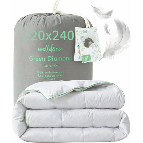 Welldora Komfort Bettdecke 220x240 Sommer - 100% Extraweiche Federn & Daunen - , Allergiker Decke - Dünne leichte Sommerdecke Daunendecke