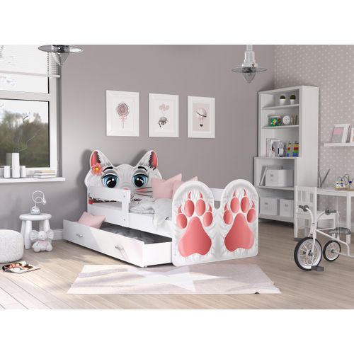 Kinderbett 160-04, Jugendbett mit Motiv Katze, 80x160 cm , mit Matratze
