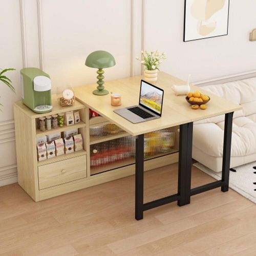 Ausziehbarer Klapp-Esstisch mit Stauraum,Sideboard beweglicher Esstisch,Klapp-Esstisch,Esstisch mit großem Stauraum, 360° drehbar