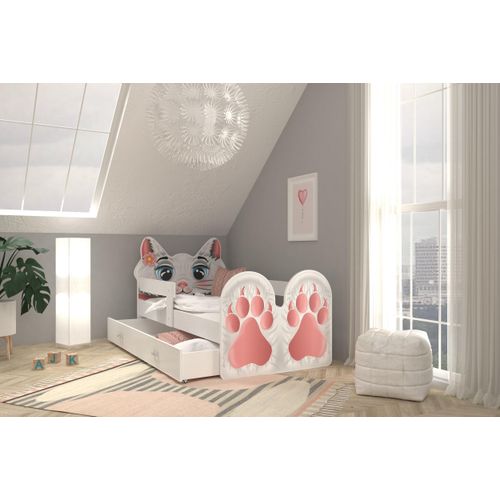 Kinderbett 180-04, Jugendbett mit Motiv Katze, 80x180 cm , mit Matratze