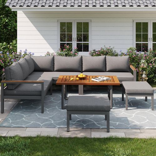 Gartenlounge-Set für 7-8 Personen, für Garten, Balkon und Terrasse, mit Gestell aus verzinktem Eisen, grau