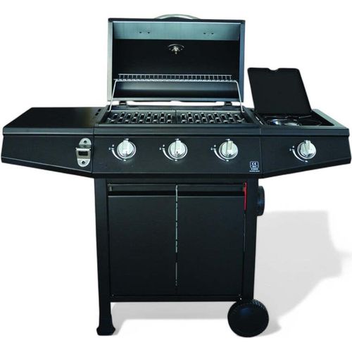 Gasgrill 3 Brenner + Seitenbrenner mit schwarzem Stahlrahmen Mini