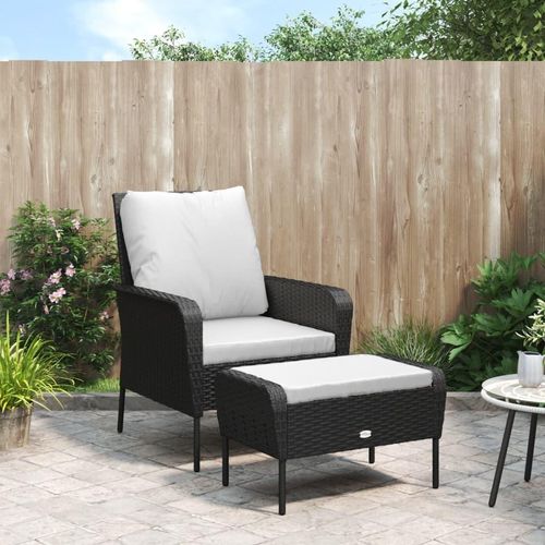 ZMH Gartenstuhl mit Fußhocker Schwarz Poly Rattan