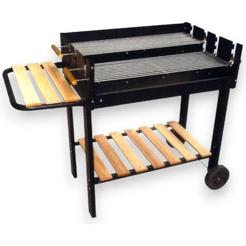 Rechteckiger Grill mit Holzablagen und 2 verstellbaren Grillrosten TEXAS