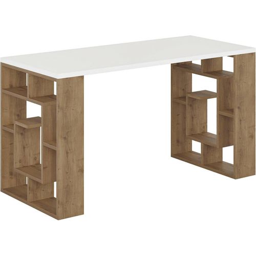Schreibtisch Archidamia, Mehrzweckschreibtisch, BÃ1/4rotisch fÃ1/4r PC, Eckschreibtisch, 140x60 h75 cm, Weiß und Braun