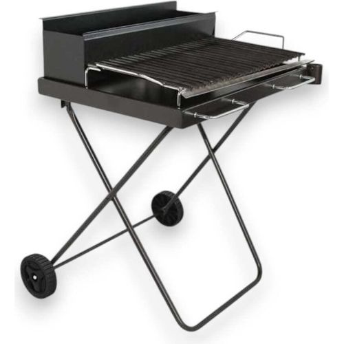 Platzsparender Camping-Holzgrill mit schweren Edelstahl-Grillklappbeinen und Kart-Rädern