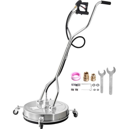 VEVOR 535 mm Hochdruckreiniger-Oberflächenreiniger, Flächenreiniger aus Edelstahl auf Rädern, 310 Bar max. 0,95 cm Anschlussstück, Doppelgriff, 2 Düsen, Spray für Betonterrasse