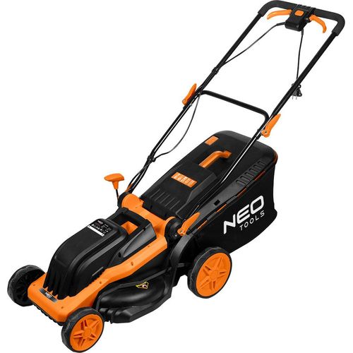 NEO TOOLS Elektro Rasenmäher 1600W - 38cm Schnittbreite, 6-fach zentrale Höhenverstellung (25-75mm), 45L Fangkorb mit Füllstandsanzeige