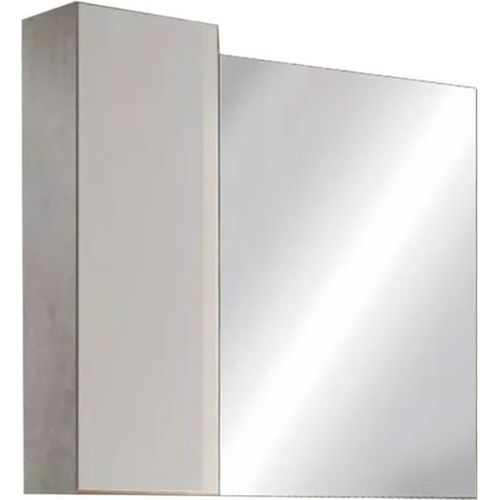 Designspiegel mit Aufbewahrung, 78x75 cm, Kollektion BURA, in glänzend weiß und Betonfarben.