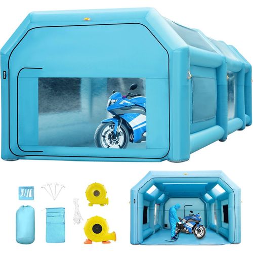 Aufblasbare Sprühkabine Zelt 6x3x2,5m Aufblasbare Lackierkabine Zelt 210D Oxford-Gewebe PVC Autozelt mit 2 abnehmbaren Türen Gebläse inkl. Ideal für Autolackierung und Reparatur von Motorrädern