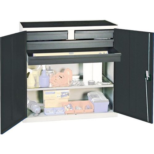 Stumpf Werkzeug- und Materialschrank Serie 3000 lichtgrau / anthrazitgrau + 2 Schubladen 100 mm + 2 Schubladen 100 mm durchgehend + 1 Auszugsboden - 3007471