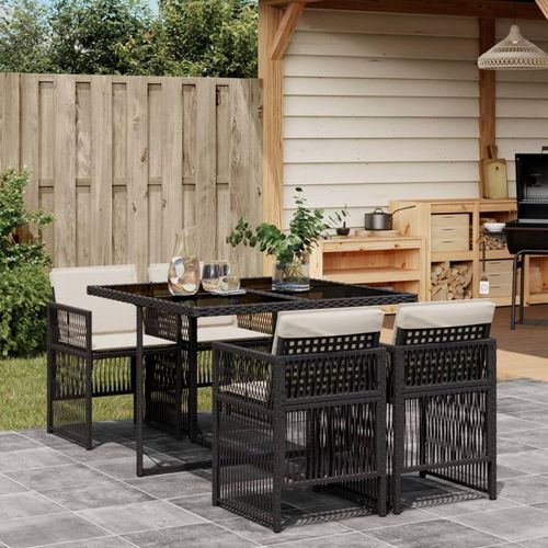 Schwarze Poly Rattan Garten-Essgruppe mit klappbaren Stühlen