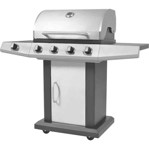 Gasgrill 4+1 Flammen Schwarz und Silbern