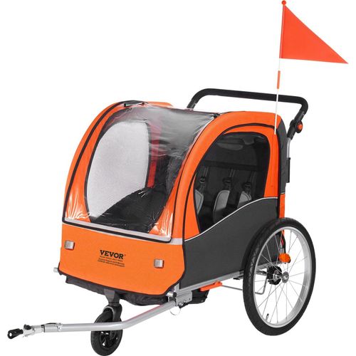 Fahrradanhänger, Kinderfahrradanhänger Doppelsitz, 45 kg Tragkraft, 2-in-1- Kinder Anhänger Buggy, umbaubar in Kinderwagen, faltbarer Kinderfahrradanhänger zum Ziehen von Fahrradkupplung