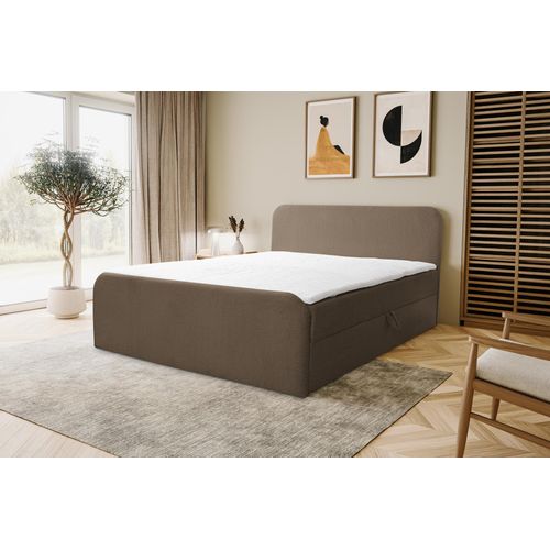 VENASI LAMBI Boxspringbett 160x200 mit 2 Bettkasten H2/H3 Matratze BRAUN Bouclé-Stoff