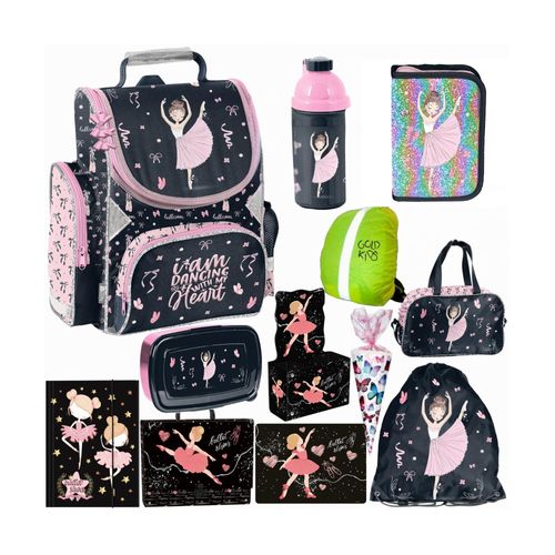 Goldkids - Schulranzen für Jungen und Mädchen, 13er-Set - Schul-Rucksack für Kinder mit Federmäppchen -Schuhbeutel Trinkflasche und Brotdose- Ballerin