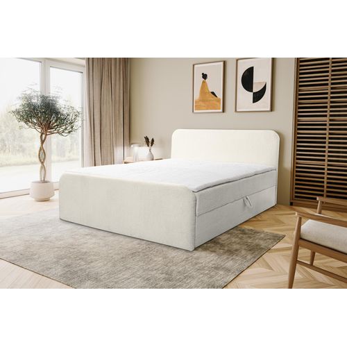 VENASI LAMBI Boxspringbett 160x200 mit 2 Bettkasten H2/H3 Matratze BEIGE Bouclé-Stoff