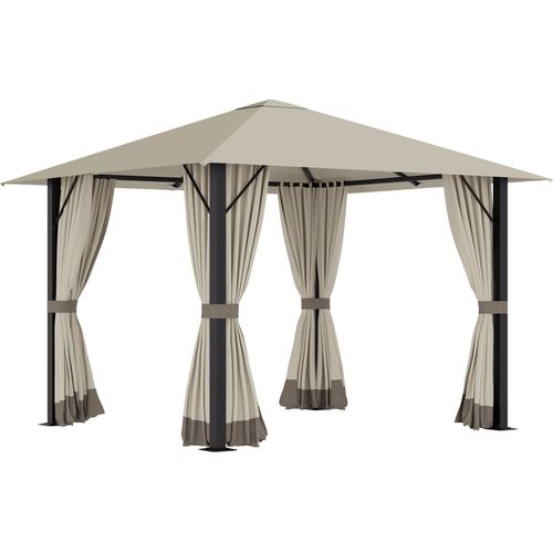 Gartenpavillon 3x3m mit Belüftungslöchern 4 Seitenteile wetterfest rostbeständig aus Aluminium und Polyester 2,97x2,97x2,6m in khaki