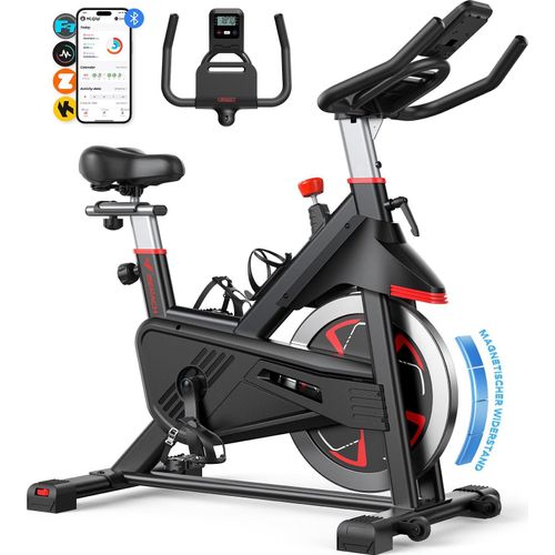 Leises Magnetischer Heimtrainer, Fitnessbike für Zuhause mit LCD, Tablet-Halter, 0–100 % Widerstand, kompatibel Kinomap/Zwift, verstellbar, bis 180 kg