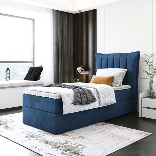 Kinderbett, Boxspringbett LUMORA MINI mit T25 Topper, Einzelbett, Stauraum, Schlafzimmer, Polsterbett, 90x200 cm. (Dunkelblau - Itaka 11)