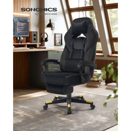 Gaming-Stuhl, ergonomischer Computerstuhl, Bürostuhl, mit Fußstütze, Kopfkissen, Lendenkissen, Oberfläche aus Samt