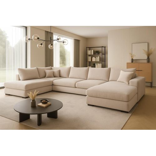 Ecksofa FABIO 328x182 cm mit Schlaffunktion, Bonellfederkern und Bettkasten, Farbe Beige