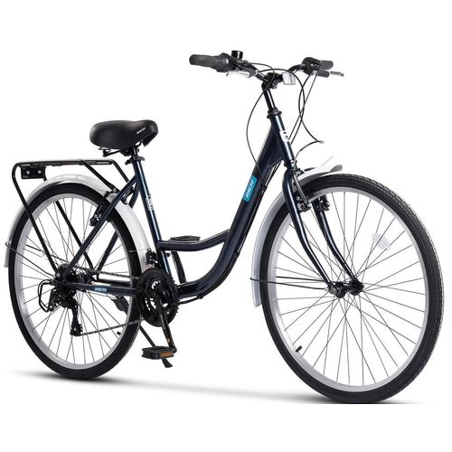 AIORBER 21 Gang Citybike 26 Zoll mit V-Brakes, Gepäckträger, Schutzblechen & Reflektoren – Alltagsfahrrad Schwarz