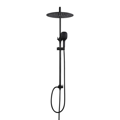 JOHO Regendusche Duschsystem, Edelstahl Duschset ohne Armatur mit Duschkopf, Duschstange, Duschschlauch, XXL Kopfbrause D30cm Schwarz