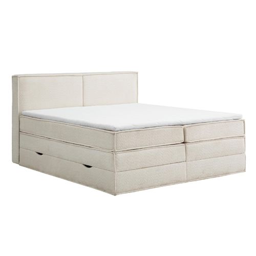 Boxspringbett KAIRO mit Bettkasten 200 x 200 cm Boucle` Weiß mit Visco Topper Bett Bettkasten Taschenfederkern