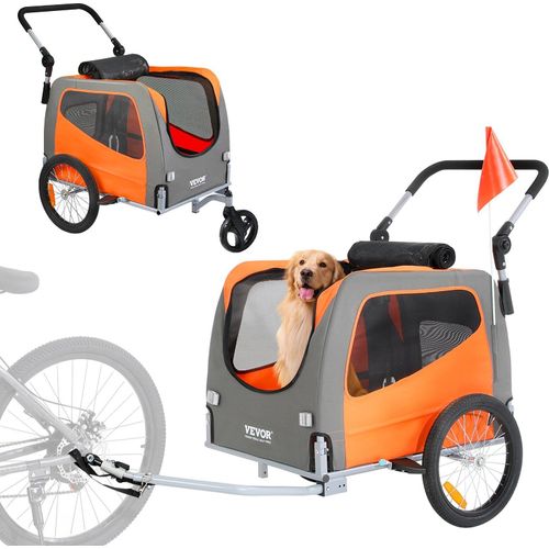 Hunde-Fahrradanhänger, trägt bis zu 30 kg, 2-in-1-Fahrradträger für Haustier-Kinderwagen, einfach zusammenklappbarer Wagenrahmen mit Schnellspannrädern, universeller Fahrradkupplung, Reflektoren