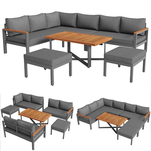 Gartenlounge-Set für 7-8 Personen, Gartenmöbel Set für Garten, wetterfest Sitzgruppe Essgruppe,Gartenmöbelset mit Gestell aus verzinktem Eisen, Dunkelgrau, Massivholz, Metall, Polyester