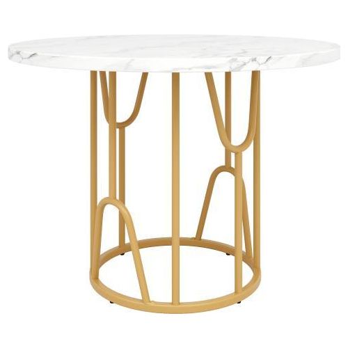Runder Esstisch 80x80x76 cm MDF Marmorierte Tischplatte Leichter Luxustisch Fuer 4-6 Personen Mit Goldenen Beinen Fuer Esszimmer Wohnzimmer