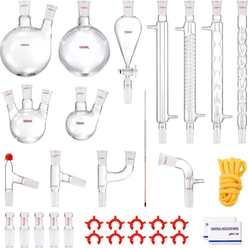 Labor-Destillationsset, 3,3-Boro-Laborglas-Destillationsset mit 24- und 40-Verbindungen, 1000-ml-Destillationsgeräte-Set für Ätherische Öle, 32-teiliges Set mit Glaswaren