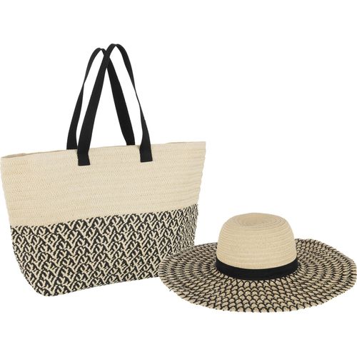 Manahee Design | Set aus 2 Papier- und Baumwolltaschen + Hüten Schwarz/Beige | 61 x 18 x 43 cm