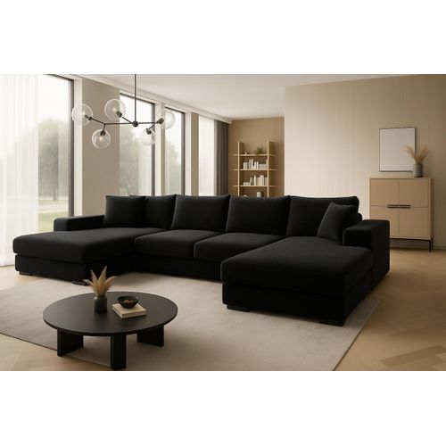 Ecksofa VIENA 328x182 cm mit Schlaffunktion, Bonellfederkern und Bettkasten, Farbe Schwarz