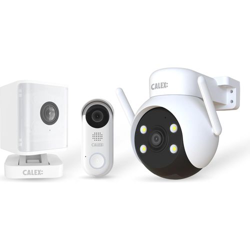 Calex Smart Security Starter-Set, 2K Video-Türklingel + 2K PTZ-Außenkamera + Innenkamera mit Spotlight