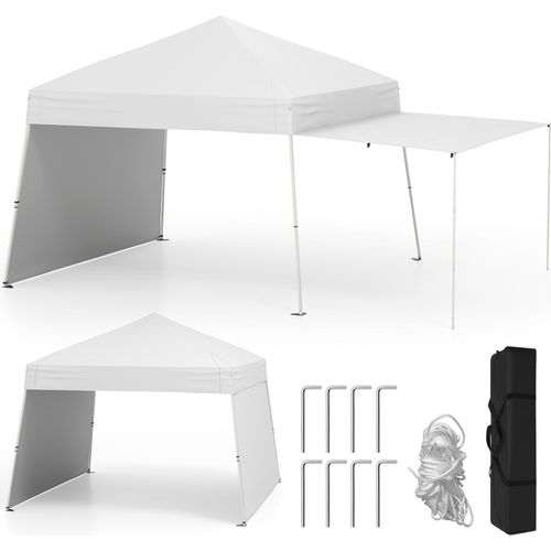 COSTWAY Pop-up Pavillon 430x280cm mit 2 umwandelbaren Seitenwänden zu Markise, Gartenpavillon tragbar, Campingzelt Partyzelt Outdoor Weiß