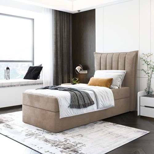 Kinderbett, Boxspringbett LUMORA MINI mit T25 Topper, Einzelbett, Stauraum, Schlafzimmer, Polsterbett, 100x200 cm. (Cappuccino - Itaka 48)