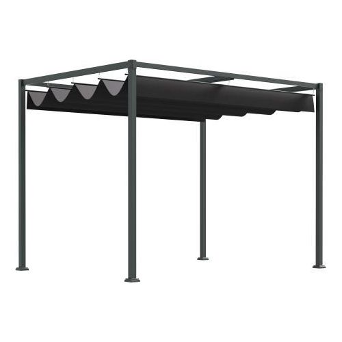 Pergola Pavillon Schwarz 298x213x221 cm Grau Polyester Schiebedach Terrassenueberdachung Fuer Garten Terrasse