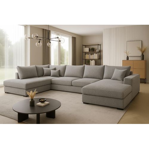 Ecksofa FABIO 328x182 cm mit Schlaffunktion, Bonellfederkern und Bettkasten, Farbe Grau