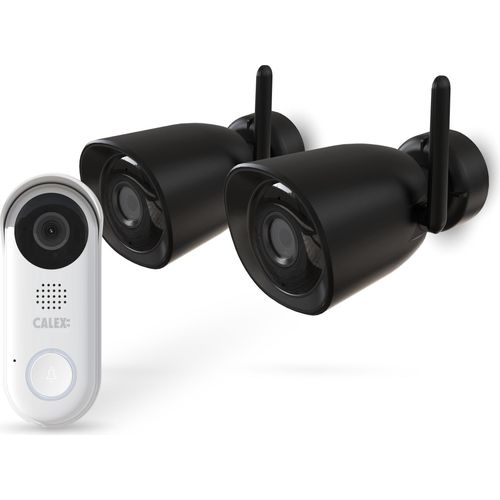 Calex Smart Security Set, Starterset für den Außenbereich, 2 Sicherheitskameras, Smarte Türklingel mit 2-Wege-Audio (Full HD)