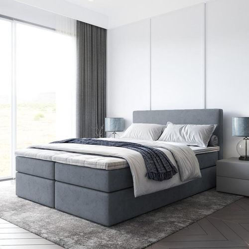 Bett Boxspringbett TOP, mit Topper Visco und Bettkästen - Doppelbett, Stauraum, Schlafzimmer, Polsterbett, Bettgestell (160x20 ,Dunkelgrau - ITAKA 14)