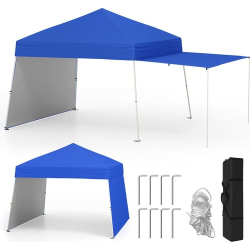 COSTWAY Pop-up Pavillon 430x280cm mit 2 umwandelbaren Seitenwänden zu Markise, Gartenpavillon tragbar, Campingzelt Partyzelt Outdoor Blau