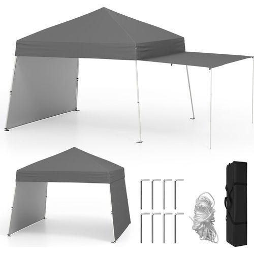 COSTWAY Pop-up Pavillon 430x280cm mit 2 umwandelbaren Seitenwänden zu Markise, Gartenpavillon tragbar, Campingzelt Partyzelt Outdoor Grau
